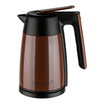 Image of Vektra VEK 1703BR Vacuum Insulated Environmentally Eco Friendly Easy Pour Cordless Kettle, 1.7 Litre, Brown