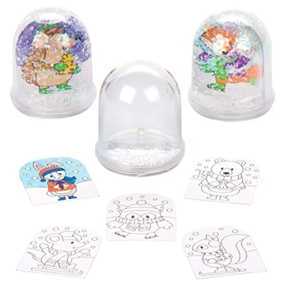 Image of Baker Ross AV449 Winter Woodland Colour in Snow Globes Christmas Craft Kit, Make Your Own Decorations, Assorted, Box of 4