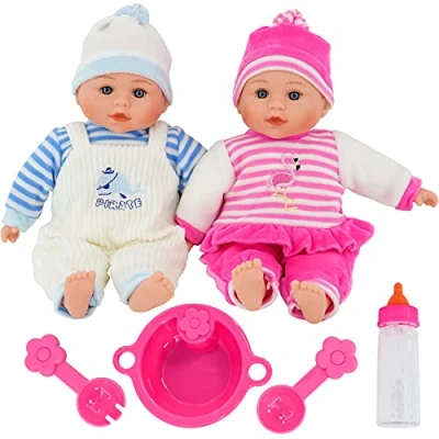Image of 13&quot; Twins Baby Dolls Twin Babies Girl and Boy New Born Doll with Magic Bottle