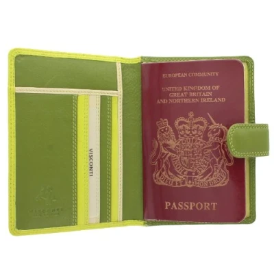 Image of VISCONTI Rainbow Collection Leather SUMBA Passport Holder RFID Blocking RB75 Lime Multi