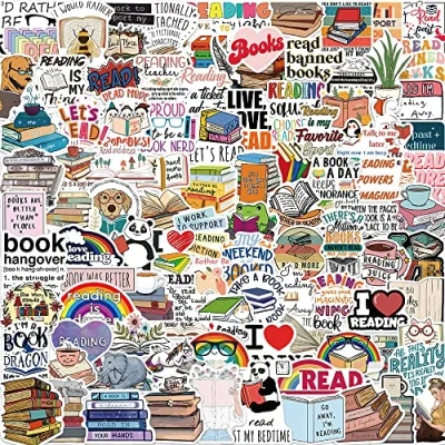 Image of Reading Stickers for Laptop (100 PCS),Gift Children Teens Adults Girl Boys,Waterproof Water Bottle,Read Vinyl Scrapbook,Skateboard,Bike,Phone,Dairy