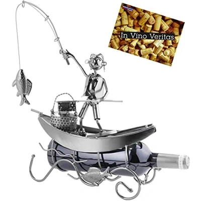 Image of BRUBAKER Grey Metal Wine Bottle Holder (37 cm x 30 11 cm), Under Cabinet, Rustic Style