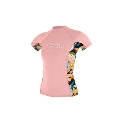 Image of O&#039;Neill Girls Premium Skins Short Sleeve Rash Vest Top Peony Demi Floral Easy Stretch Breathable Quick dry Age 14Y