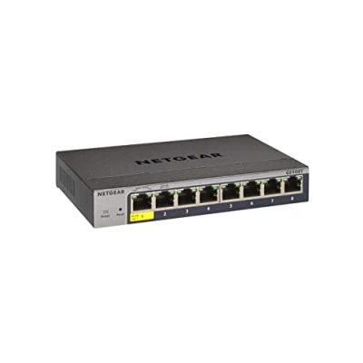 Image of Netgear GS108T 8 Port Gigabit Ethernet LAN Switch Smart Managed Pro (1x PD Port, Flexible Management Locally or Remote via Insight Cloud, Fanless Metal Housing, ProSAFE Lifetime Guarantee)