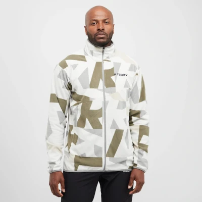Image of adidas Sportswear Terrex Multi Printed Fullzip Fleece jacket Grey one olive strata, Men&#039;s, Size: Large, strata