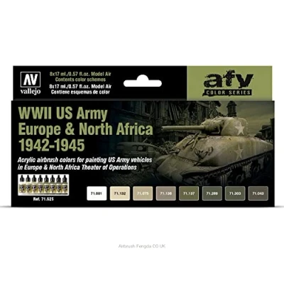 Image of Vallejo VAL71625 Farb, WWII Europa &amp; Nordafrika, 1942 1945 AV Model Air Set US Army Europe N.Africa