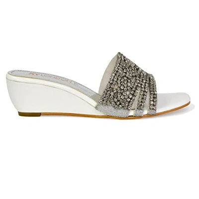 Image of Womens Wedge Slip On Diamante Sandals Ladies Low Heel Mule Slider Shoes Size 3 8 White