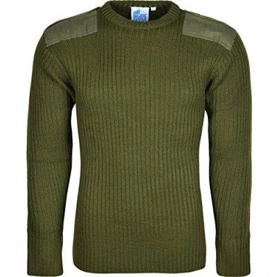 Image of Castle Clothing Mens Army Security Jumper Pullover Crew Neck Long Sleeves Knitted Top (3X Large, Olive)