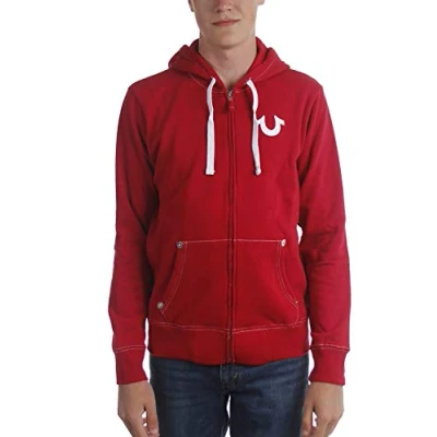 Image of True Religion Men&#039;s Flocked Classic Buddha Logo Zip Up Hoodie Sweatshirt