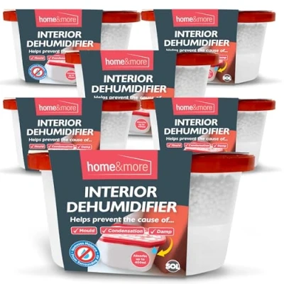 Image of 6pk 400ml Interior Dehumidifiers Disposable Window Moisture Absorber for Window, Home, Wardrobe, Damp Traps Condensation Absorbers Windows, Mini Dehumidifier + SOL Sticker