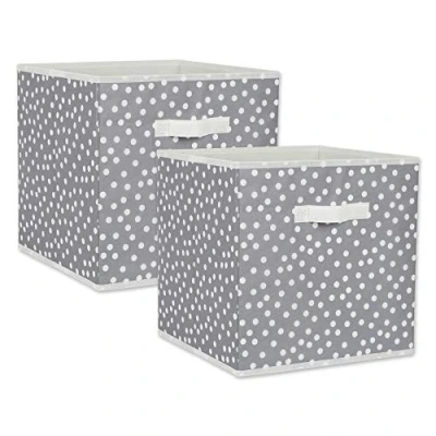 Image of DII Non Woven Storage Collection Polka Dot Collapsible Bin, Gray &amp; White, Small Set, 13x13x13&quot; Cube, 2 Piece