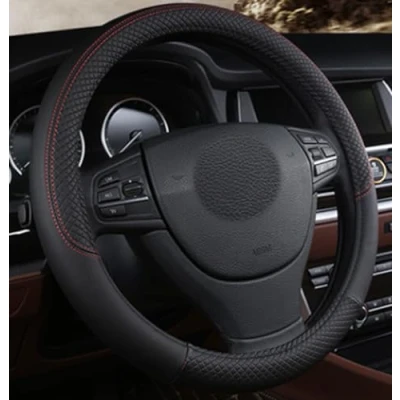 Image of Microfibre leather steering wheel cover Wavy Line Splice X pattern black