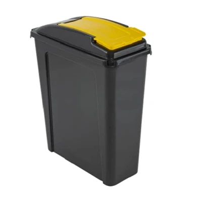 Image of 25L Slimline Recycle Kitchen Waste Bin 25 Litre Plastic Storage With Yellow Lid By HotDeals UK