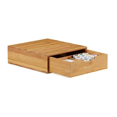 Image of Relaxdays Bamboo Drawer Box, Desk Organiser, Natural Look, Office Stacking Aid, HWD 10 x 29.5 30 cm,