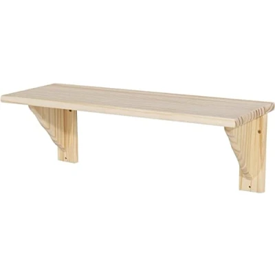 Image of Set of 5 Natural Wooden Shelf Storage Kit Pine Colour &amp; Fixings 580mm x 190mm 16mm