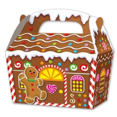Image of Party Perfecto THEMED SNACK Boxes PACK OF 10 Children/Kids Carry Food Meal Fun Picnic Birthday Wedding Favour / Baby Shower Box Loot Bag (Gingerbread)