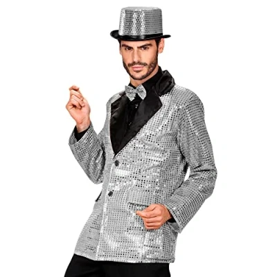 Image of Sequin Jacket withSatin Collar Silver Accessory for Fancy Dress