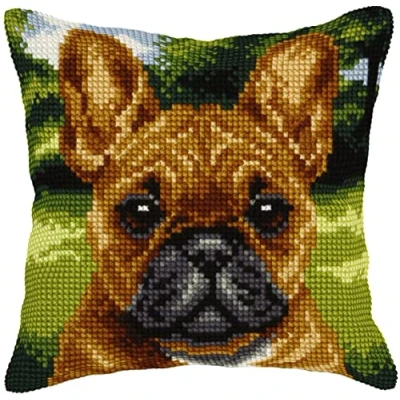 Image of Orchidea Cushion Cross Stitch Kit Dog Printed Canvas 4.5 Count for Adults 9538