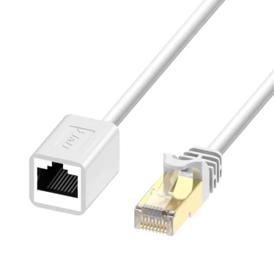 Image of J&amp;D Ethernet Extension Cable (1 Pack), RJ45 Cords Shielded Male to Female Cat 6 Extender Adapter Support Cat6 / Cat5e Cat5 Standards, Meter, White