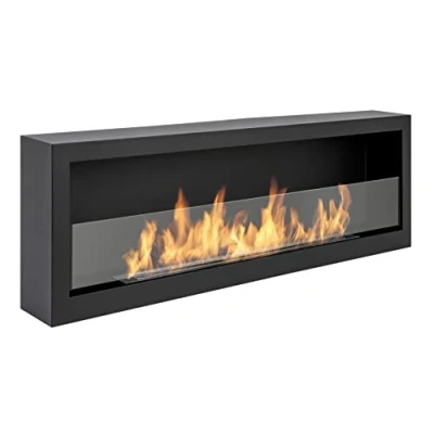 Image of Biofireplace S Line BOX 120cm bioethanol fireplace 1200mm Black. Bio ethanol eco fire Wall mounted on the with assembled sides glass