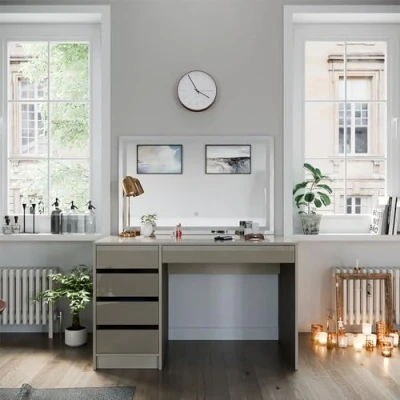 Image of Vicco Vanity table &quot;Sherry&quot;, Greige, 120 cm with LED mirror