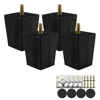Image of Height Sofa Legs Wooden Furniture Legs,Set of 4 Wood 6cm Solid Replacement Armchair Cabinet Feet M8 Bolt with Mounting Plate &amp; Screws for Ottoman Couch Dresser Black