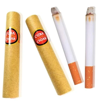 Image of 4 Pcs Fake Cigarettes and Cigars Set, Realistic Look Lit Cigarettes, Play Trick Joke Puff Pretend Smoking Prop False for Funny Bag Gift, Theatre, Fancy Dress, Party