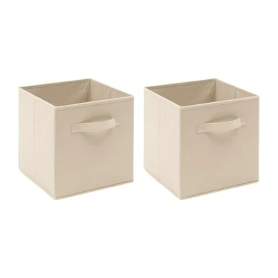 Image of BonChoice Foldable Storage Cubes Boxes Pack of 2 with Handle for Home Organization, Fabric Wardrobe Box Organizer Basket Bins Clothes Beddings Toys Towels, Collapsible &amp; Durable (Beige, 2)