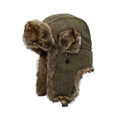 Image of WALKER AND HAWKES Harris Tweed Charles Trapper Hat Charcoal Small (57cm)