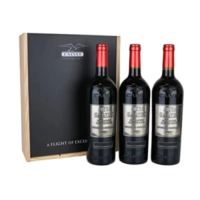 Image of Calvet wine Gift 3 bottles of red Grande Réserve, Bordeaux Supérieur in wooden box (3 x 0.75 L)