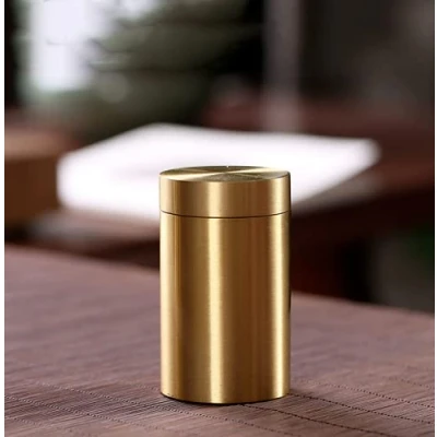 Image of Metal Tin Tea Sugar Coffee Sealed Storage Box Jar Canister Portable Brass Caddy (Small)