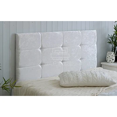 Image of Gallop Sleep Roma Crush Headboard in Velvet for Divan Bed with Diamante Buttons (White, Double 4 FEET 6 INCHES, Height 20 INCHES)
