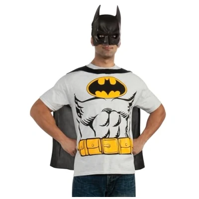 Image of Rubie&#039;s Official DC Comic Batman T Shirt Set, Adult Costume Instant Kit, shirt, Mask &amp; Cape, Mens Size XLarge Halloween