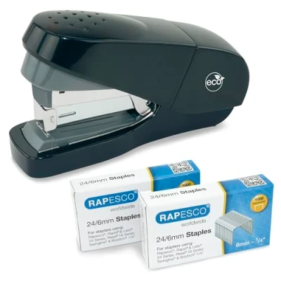 Image of Rapesco 1688 ECO Less Effort Flat Clinch Stapler with 2000 Type 24/6mm Staples, 35 Sheet Capacity, Black