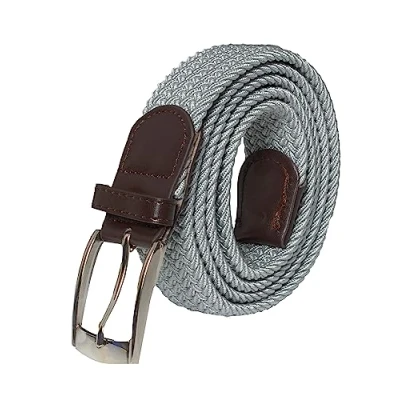 Image of 989Zé ENZO Mens Stretch Belts Ladies Elasticated Woven Adjustable Braided Metal Buckle Belt (Light Grey, XL)