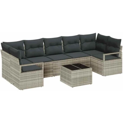 Image of vidaXL 8 Piece Garden Sofa Set with Cushions Light Grey Poly Rattan