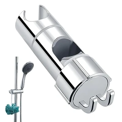 Image of WUBAYI Shower Head Holder with 2 Hooks, Universal Bracket for 16 27mm, Chrome Plated+ABS Design Holders Replacement Easy Installation Slide Rod