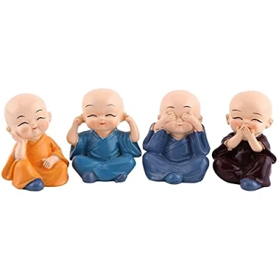 Image of Akozon Four Monks Car Decoration, Crafts Ornament Little Buddha Figurine Automotive Home Decoration