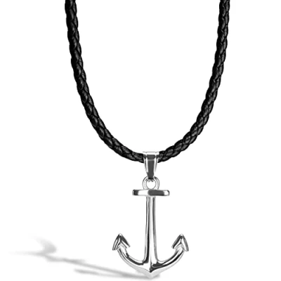 Image of SERASAR Leather Chain Men Necklace with Pendant 60cm Silver Cord Jewelry Box for Real Gift Band