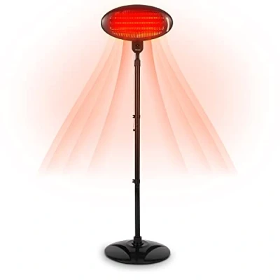 Image of 2KW Outdoor Free Standing Quartz Electric Garden Patio Heater 2000w Waterproof, 3 Power Settings, Adjustable Heat Angle and Height Stand (Black)