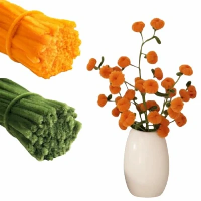 Image of 200 PCS Thick Pipe Cleaners Craft Supplies Yellow,Green, Color Pumpkins Chenille Stems for Art and Projects Creative DIY Decorations (Pumpkins Color)