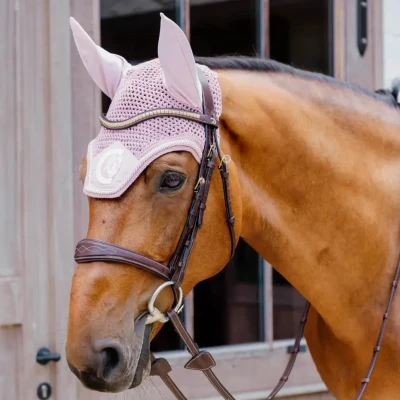 Image of Kentucky Horsewear Fly Hood Wellington 3D Logo Rope Light Pink Full Size Horse &amp; Equestrian
