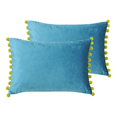 Image of Paoletti Fiesta Twin Pack Polyester Filled Cushions, Teal/Bamboo, 35 x 50cm