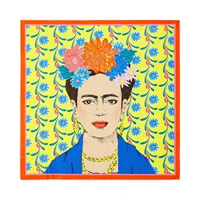 Image of Talking Tables 20 Pack Yellow Frida Kahlo Paper Napkins Disposable Serviettes, Tableware for Indoor or Outdoor Dining,33cm x 33cm, NAPKINFRIDAYEL