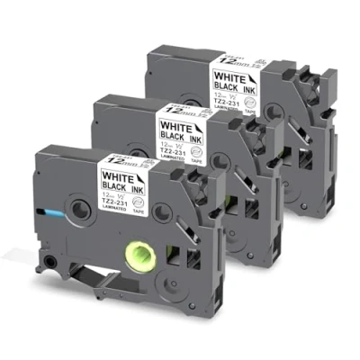 Image of 3 X Tape Cassette Replacement for Brother P touch TZe 231, Compatible with Label Printer 12mm H100R H101C H110, Black on White