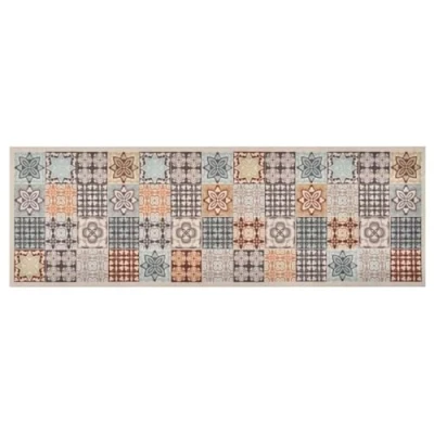 Image of vidaXL Kitchen Carpet Rectangular Polyamide Rug with Mosaic Print, Ideal for Kitchen, Hallway or Office Non Slip and Machine Washable Mat Multicolour Design 180x60 cm