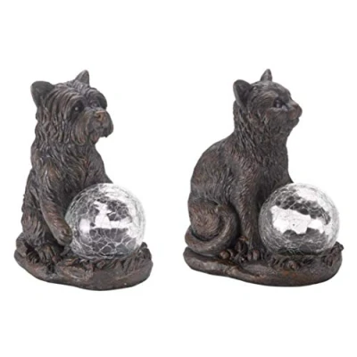 Image of Garden Mile Solar Powered Outdoor Light Cat and Dog Statues, LED or Patio Ornament with Multicoloured Lights, Novelty LEDs (One of each Mystic Dog)