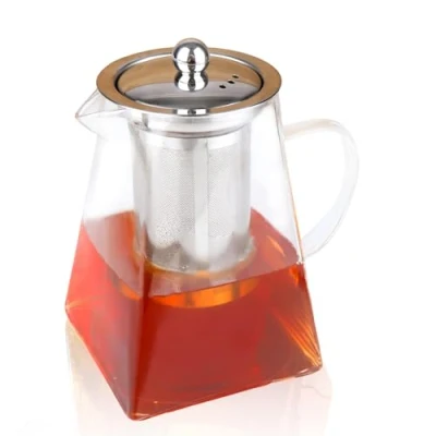 Image of Spring Chef Heat Resistant Borosilicate Glass Teapot with Strainer 950ml/32.12oz, Square Tea Pot Infuser, Removable Infuser Handmade