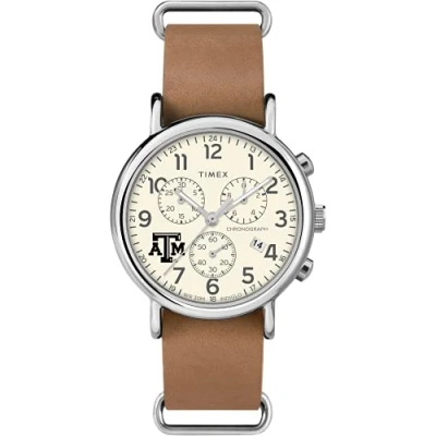 Image of Timex Tribute Men&#039;s Collegiate Weekender Chrono 40mm Quartz Leather Strap, Texas A&amp;M Aggies, Military