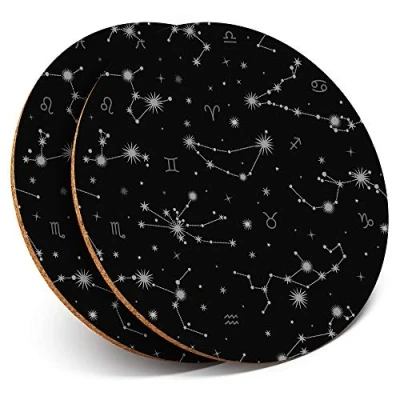 Image of 2 x Round Coasters Constellation Astronomy Star Space Cork Backed Home Kitchen Accessory Tea Coffee Mug Mat #41118